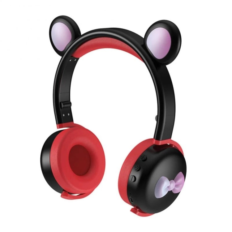 AEC BK7 Cute Bear Kids Casque Bluetooth sans fil avec lumière LED (Rouge Noir)