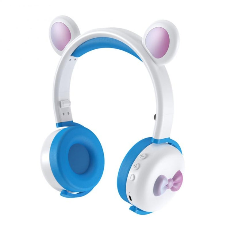 AEC BK7 Cute Bear Kids Casque Bluetooth sans fil avec lumière LED (Bleu Blanc)