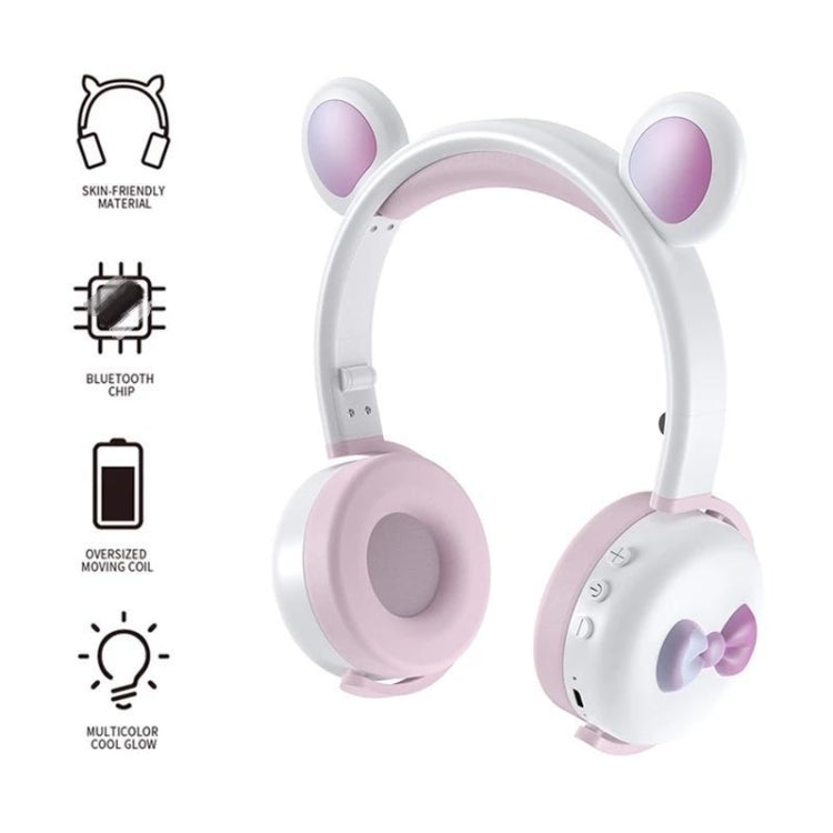 AEC BK7 Cute Bear Kids Wireless Bluetooth Headphones with LED Light (Blue White)