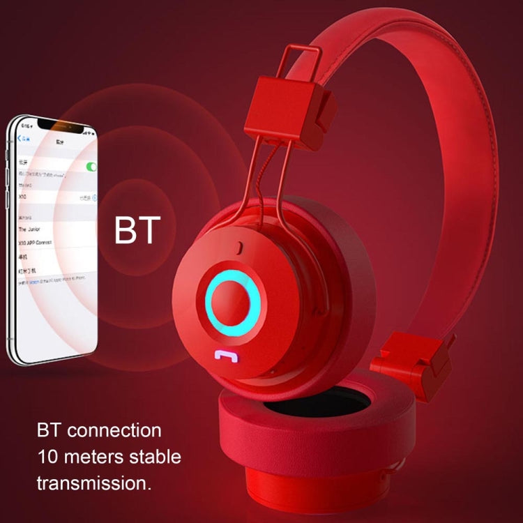 x10 Foldable Music Wireless Bluetooth Headphones with Aux-in Microphone Support (Red)