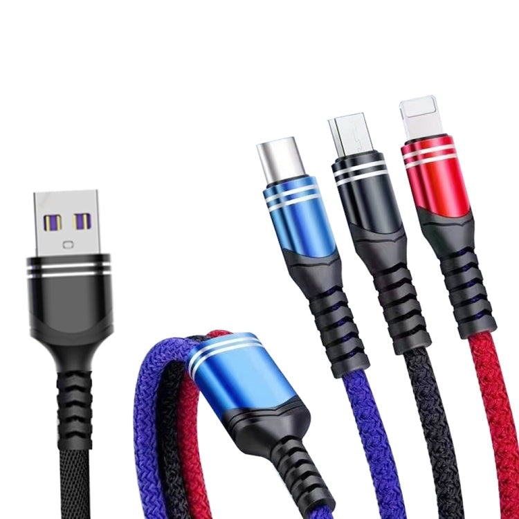 XJ-78 66W 6A 3 en 1 USB a 8 pin + Tipo-C + Cable de Carga de Micro USB Super Flash longitud: 1.2m (Color)