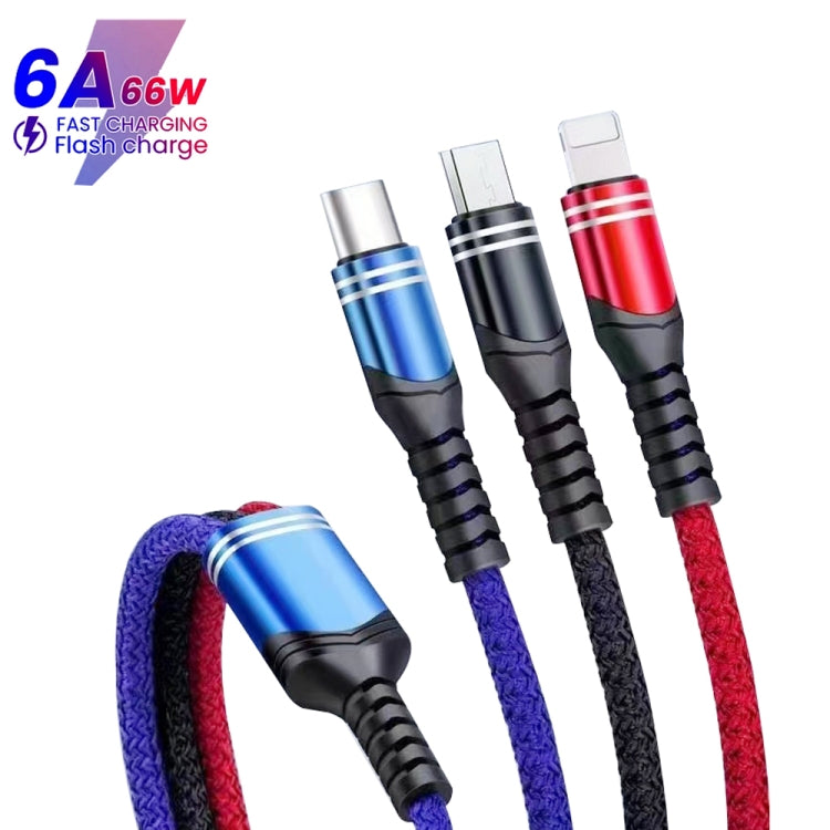 XJ-78 66W 6A 3 in 1 USB to 8 Pin + Type-C + Micro USB Super Flash Charging Cable Length: 1.2m (Color)
