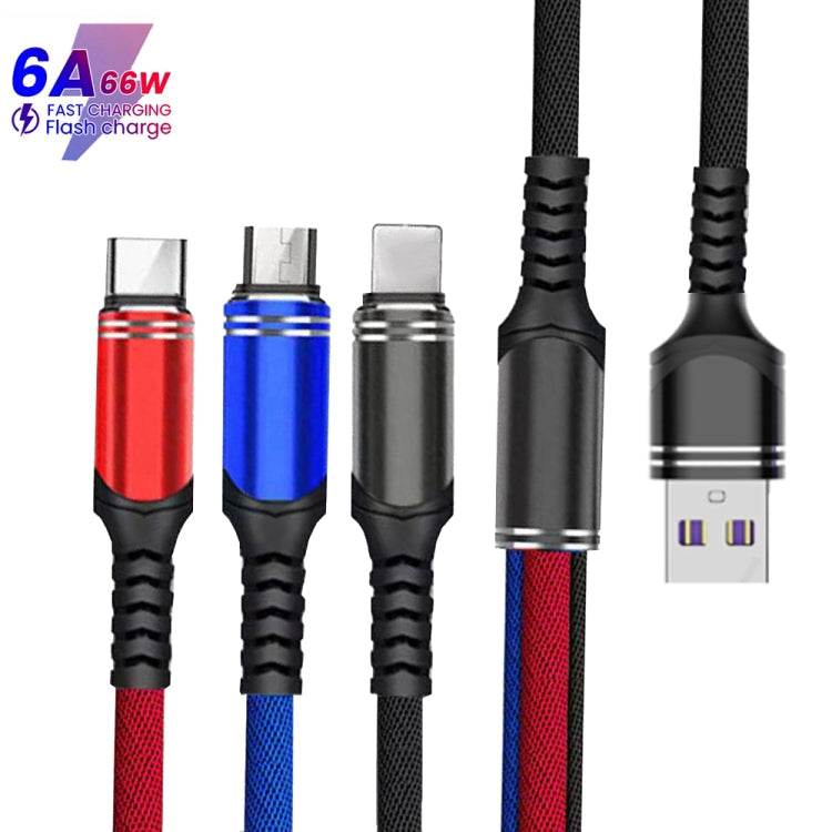 XJ-78 66W 6A 3 en 1 USB vers 8 broches + Type-C + Micro USB Super Flash Câble de charge Longueur : 1,2 m (Couleur)