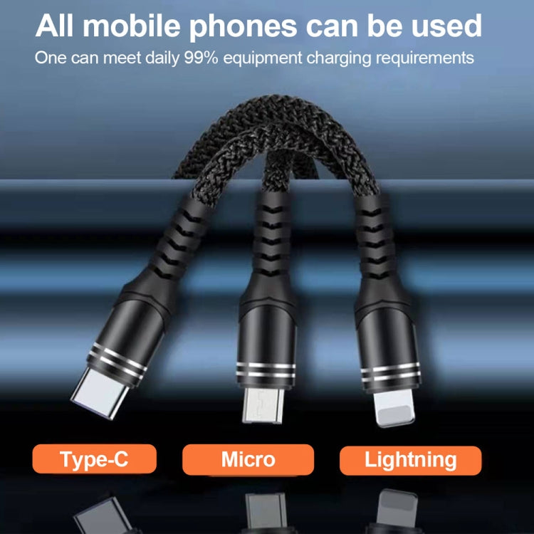 XJ-78 66W 6A 3 in 1 USB to 8 Pin + Type-C + Micro USB Super Flash Charging Cable Length: 1.2m (Color)