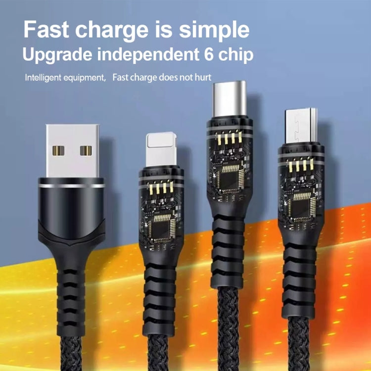 XJ-78 66W 6A 3 en 1 USB a 8 pin + Tipo-C + Cable de Carga de Micro USB Super Flash longitud: 1.2m (Color)