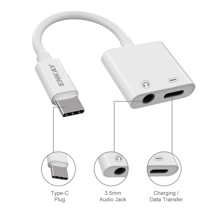Enkay ENK-AT106 USB-C / Type-C a 3.5 mm de Audio + Tipo-C Auriculares y Adaptador de Carga Cable de Datos