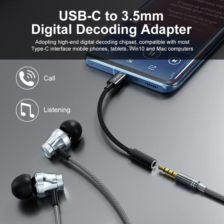 Enkay USB-C / Type-C vers 3,5 mm en nylon tressé adaptateur auxiliaire câble audio numérique