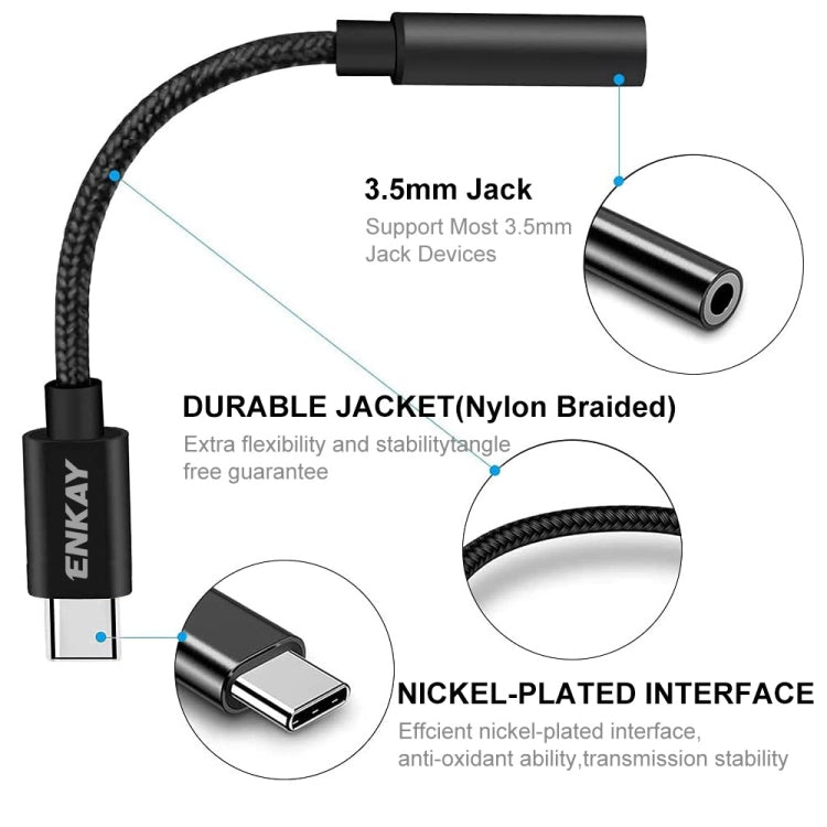 Enkay USB-C / Type-C a 3.5 mm Nylon Adaptador Aux trenzado Cable de Audio Digital