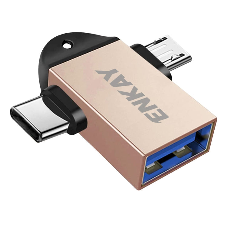Enkay ENK-AT112 2 en 1 Tipo C + Micro USB a USB 3.0 ALIMINUM Aluminio OTG Adaptador (Dorado)