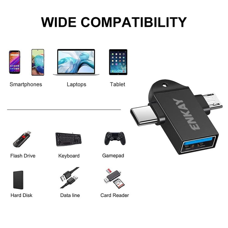 Enkay ENK-AT112 2 en 1 Tipo C + Micro USB a USB 3.0 ALEAY OTG OTG Adaptador (Plata)
