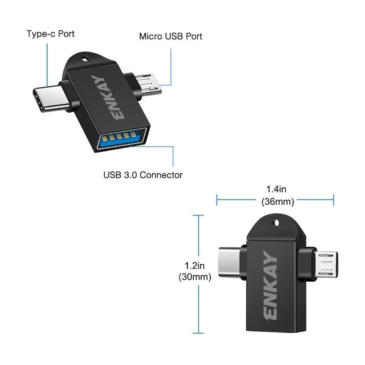 Enkay ENK-AT112 2 in 1 Type C + Micro USB to USB 3.0 ALEAY Aluminum OTG Adapter (Black)