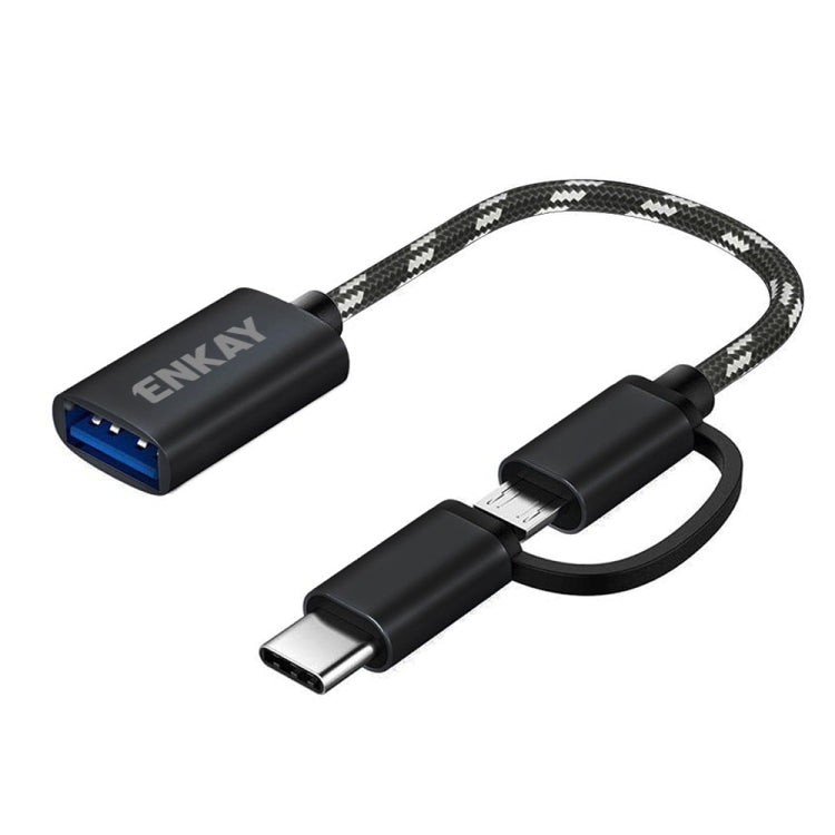 Enkay ENK-AT113 2 in 1 Type C / Micro USB to USB 3.0 Nylon Braided OTG Adapter Cable (Black)