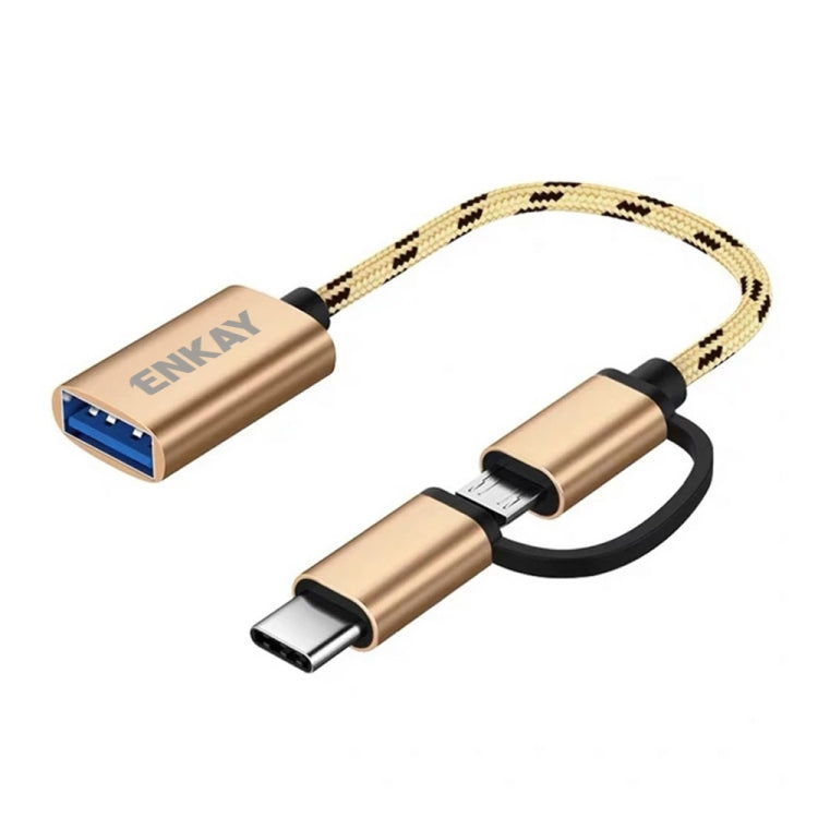 Enkay ENK-AT113 2 en 1 Type C / Micro USB vers USB 3.0 Câble adaptateur OTG tressé en nylon (Or)