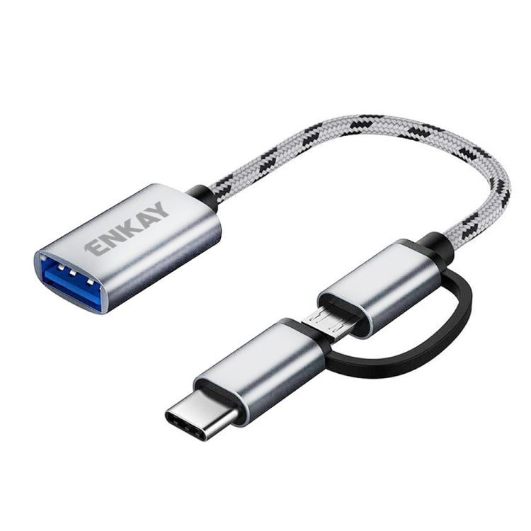 Enkay ENK-AT113 2 in 1 Type C / Micro USB to USB 3.0 Nylon Tracked Adapter Cable (Silver)