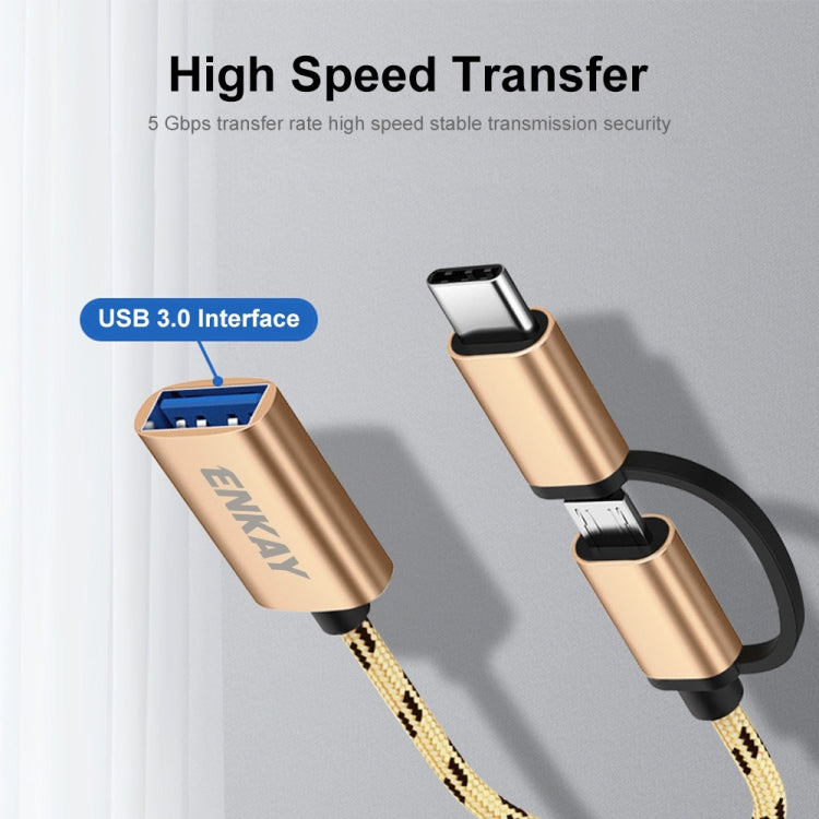 Enkay ENK-AT113 2 en 1 Tipo C / Micro USB a USB 3.0 Nylon trenzado Cable de Adaptador OTG (Oro)