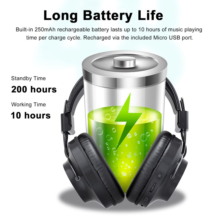 Casque Audio Sans Fil Bluetooth Mp3 Batterie Longue Durée Fm Micro