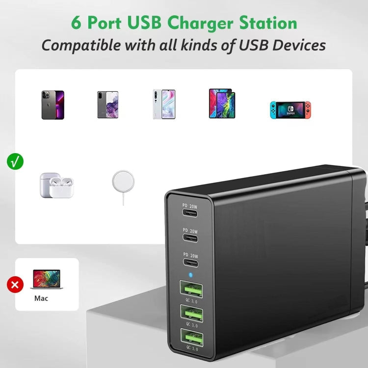 zetx-96W01A 96W PD20W x 3 + QC3.0 USB x 3 Multifunction Charger for Mobile / Tablet (EU Plug)