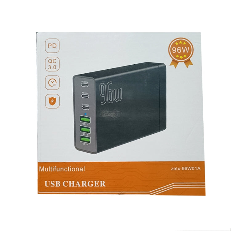zetx-96W01A 96W PD20W x 3 + QC3.0 USB x 3 Chargeur Multifonction pour Mobile / Tablette (Prise UE)