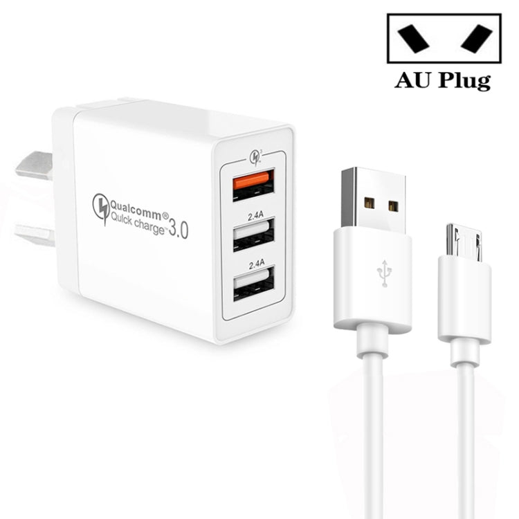 SDC-30W QC3.0 USB + 2 ports USB 2.0 Chargeur rapide avec câble USB vers micro USB Prise AU