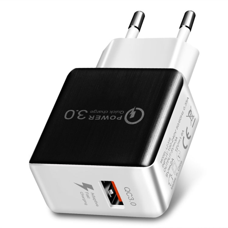 1USB QC 3.0 Fast Charger Drawing Cables EU Plug (Black)