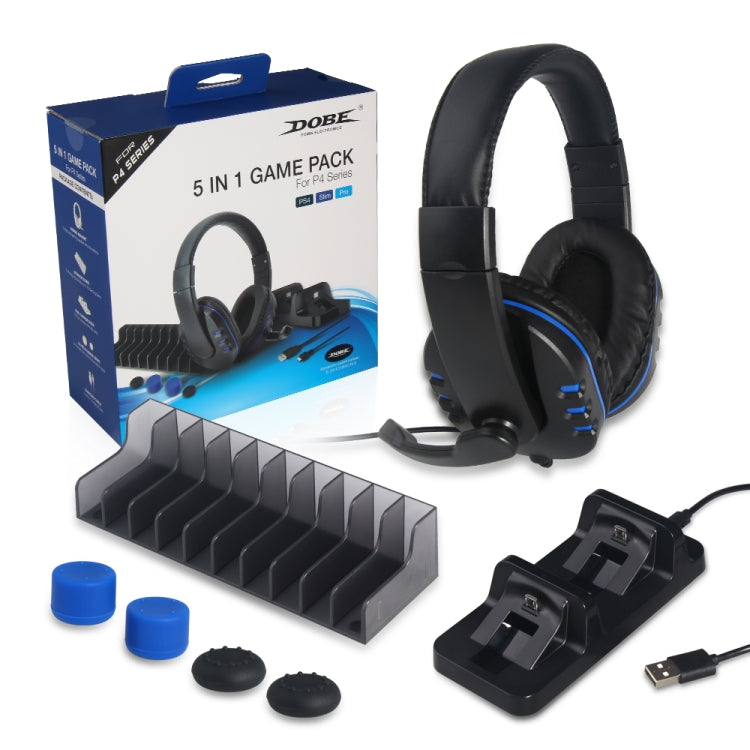 Dobe 5 in 1 Game Pack Charger Stand Headphones and Silicone Cap For PS4