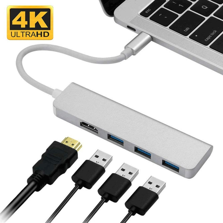 Hub USB-C adaptador tipo C a HDMI 3 USB 3.0 Dongle USB C de Aluminio Portátil Para MacBook Pro 2018 / 2017 / 2016 Chromebook Pixel DELL XPS13