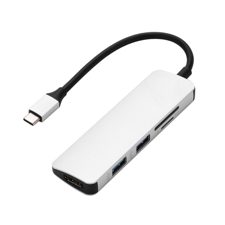 Tipo-C Tipo C Hub USB C USB3.1 Hub con HDMI 5 en 1 Combo Hub con 2 Puertos USB3.0 Lector de Tarjetas SD TF Adaptador USB (Plateado)