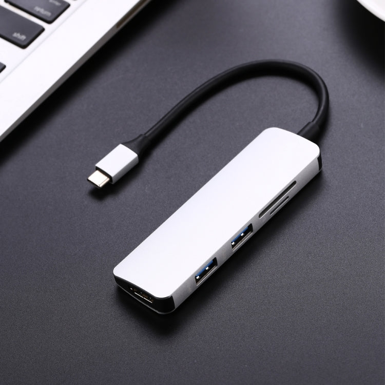 Type-C Type C USB C Hub USB3.1 Hub with HDMI 5 in 1 Combo Hub with 2 USB3.0 Ports SD TF Card Reader USB Adapter (Grey)