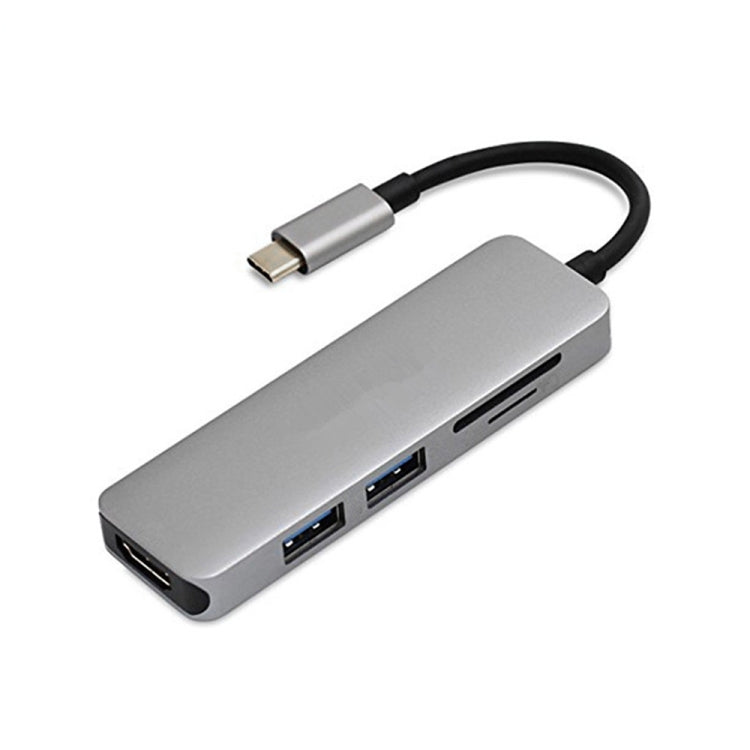 Type-C Type C USB C Hub USB3.1 Hub with HDMI 5 in 1 Combo Hub with 2 USB3.0 Ports SD TF Card Reader USB Adapter (Grey)