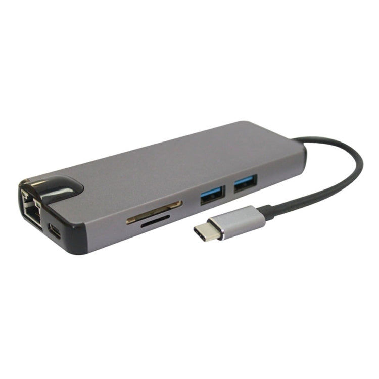 Adaptador 8 en 1 USB-C / Type-C a 4K HDMI 1000M LAN VGA USB3.02 SD / TF RJ45 PD