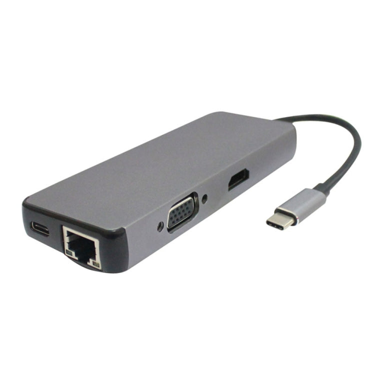 8 in 1 USB-C/Type-C to 4K HDMI 1000M LAN VGA USB3.02 SD/TF RJ45 PD Adapter