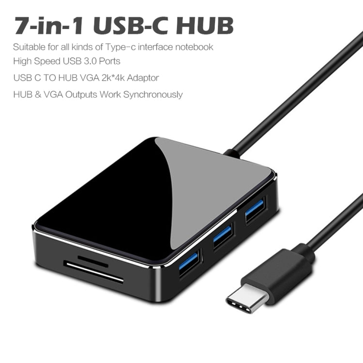 GOXMGO Adaptateur de concentrateur USB C vers HDMI / VGA / USB 3.0 Adaptateur de concentrateur USB C 7 en 1 avec 3 ports USB 3.0 Lecteur de carte SD TF pour MacBook Pro 2016 2017 Appareils de type C