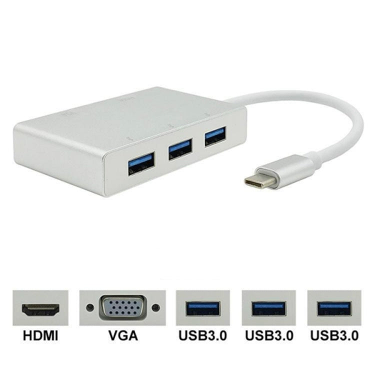 Adaptateur de concentrateur USB USB C vers HDMI VGA convertisseur USB 3.1 5 en 1 pour ordinateur portable pour MacBook ChromeBook Pixel Huawei MateBook