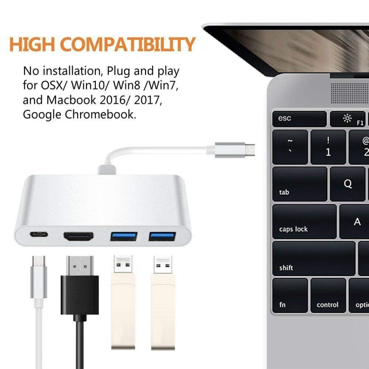 Adaptador USB-C a HDMI convertidor AV multiPuerto de USB 3.1 tipo C a HDMI 4K con 2 Puertos USB 3.0 y Puerto de Carga USB C Para Chromebook Pixel / MacBook / Dell XPS13 / Samsung Galaxy s8 / s8 Plus