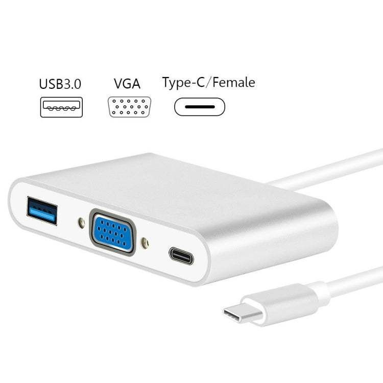 El adaptador de concentrador USB tipo C a VGA 3 en 1 admite Tabletas y computadoras Portátiles USB tipo C Para Macbook Pro / Google ChromeBook (Plateado)