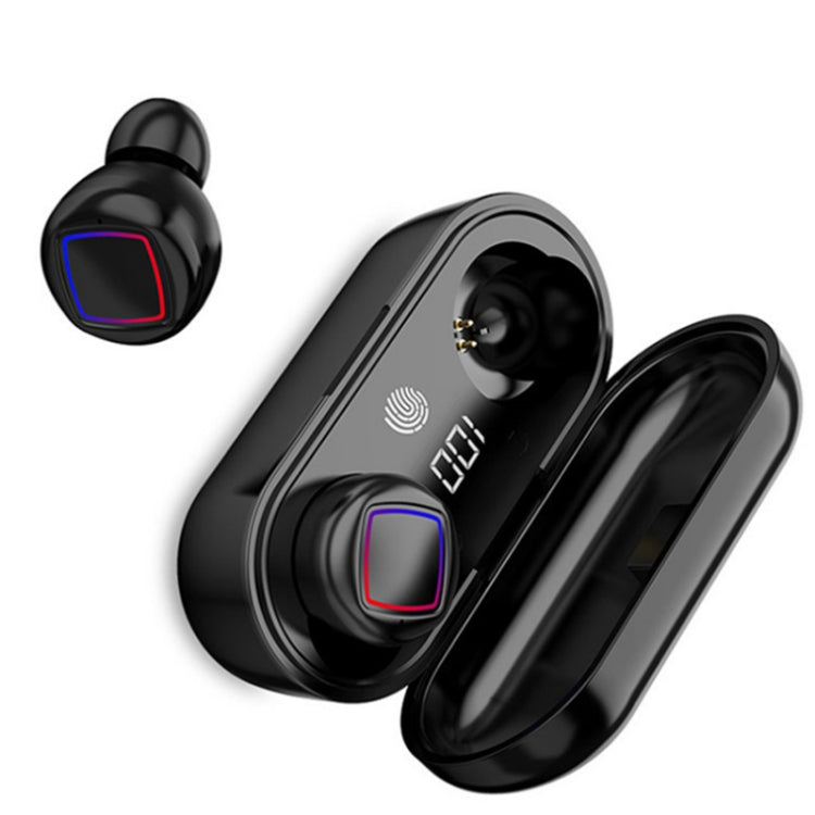 TWS Fingerprint Touch Bluetooth Earphone Battery LED Display with Charging Compartment (Black)