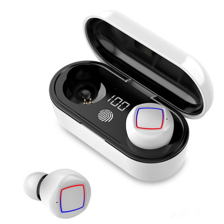 TWS Fingerprint Touch Bluetooth Earphone Battery LED Display with Charging Compartment (White)