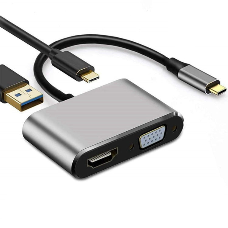 Adaptateur USB C vers HDMI VGA 4K 4 en 1 Hub Type C vers adaptateur HDMI VGA Adaptateur multiport AV numérique USB 3.0 avec port de charge USB-C PD compatible pour Nintendo Switch / Samsung / MacBook (Gris)