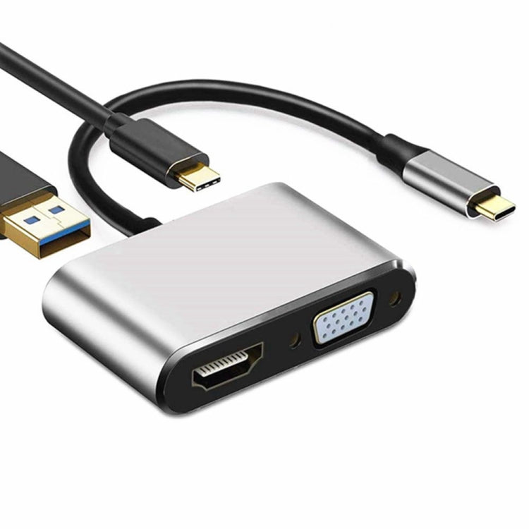 Adaptateur USB C vers HDMI VGA 4K Hub 4 en 1 de type C vers adaptateur HDMI VGA Adaptateur multiport AV numérique USB 3.0 avec port de charge USB-C PD compatible avec Nintendo Switch / Samsung / MacBook (Argent)