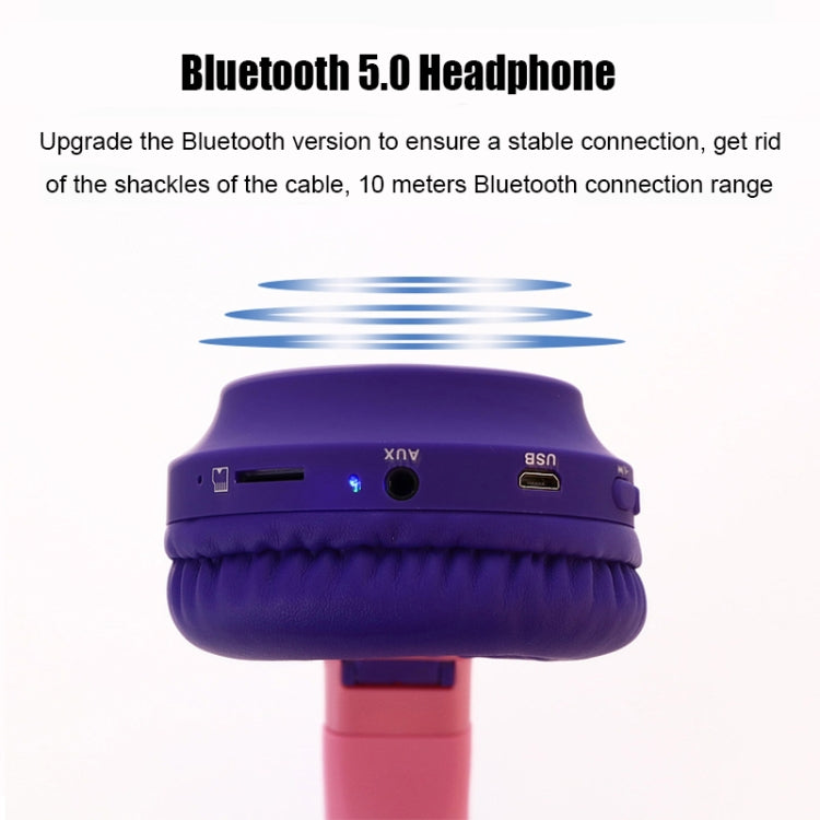 BT028C Lindo gato Auriculares Bluetooth 5.0 Auriculares con Auriculares con Auriculares Inalámbricos Stereo plegables con Micrófono / luz LED / Radio FM / Tarjeta TF (Azul)