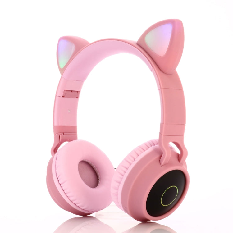 BT028C Cute Cat Bluetooth Headphones 5.0 Foldable Stereo Wireless Headset Headphones with Mic/LED Light/FM Radio/TF Card (Pink)