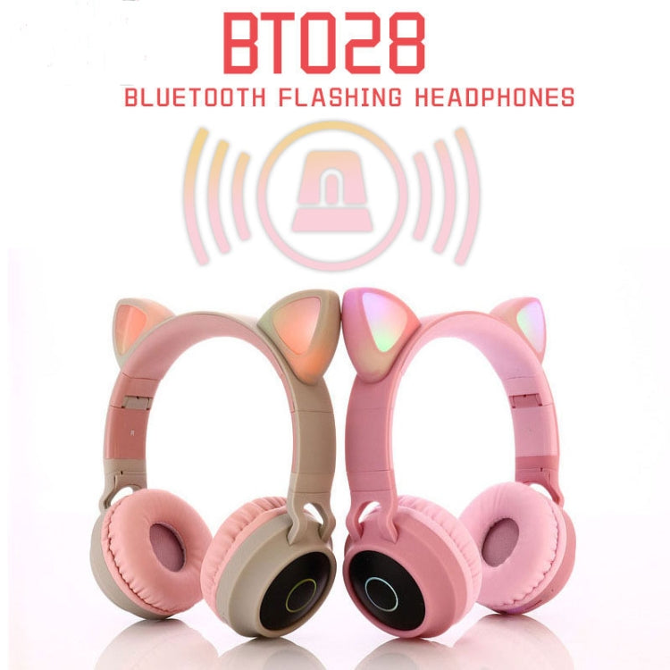 BT028C Lindo gato Auriculares Bluetooth 5.0 Auriculares con Auriculares con Auriculares Inalámbricos Stereo plegables con Micrófono / luz LED / Radio FM / Tarjeta TF (Rosa)