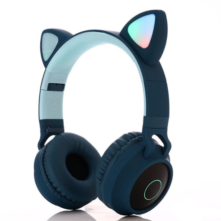 BT028C Cute Cat Bluetooth Headphones 5.0 Wireless Stereo Headphone Headset Headphones with Mic/LED/LED Radio/FM Card (Green)