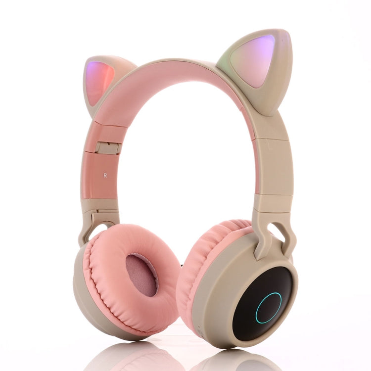 BT028C Cute Cat Bluetooth Headphones 5.0 Stereo Wireless Headphones Headset Headphones with Mic/LED Light/FM Radio/TF Card (Grey)