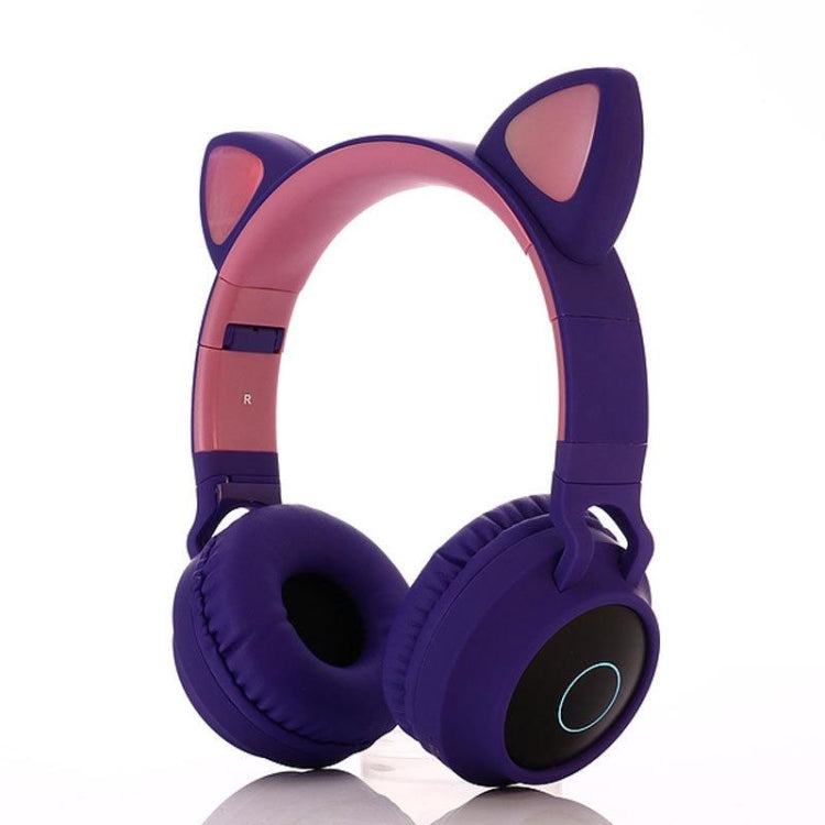 BT028C Cute Cat Bluetooth Headphones 5.0 Stereo Wireless Headphones Headset Headphones with Mic/LED Light/FM Radio/TF Card (Purple)