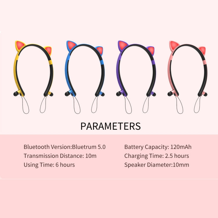 ZW29 Cat Ear Stereo Sound HIFI Fashion Outdoor Portable Sports Wireless Bluetooth Headphones with Mic and Glowing LED Light (Pink)