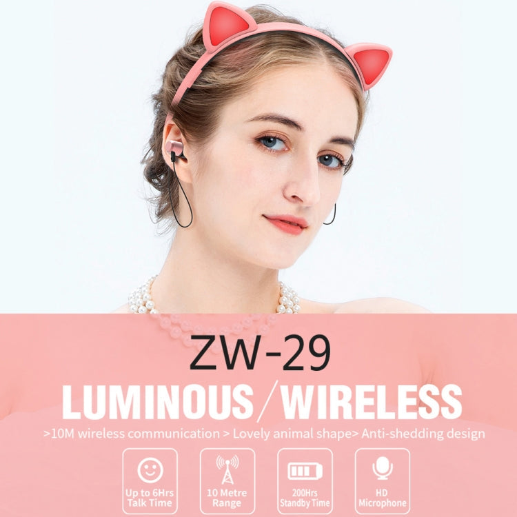 ZW29 Cat Ear Stereo Sound HIFI Moda Deportes Portátiles al aire libre Auriculares Inalámbricos Bluetooth con Micrófono y luz LED que brilla intensamente (Rosa)