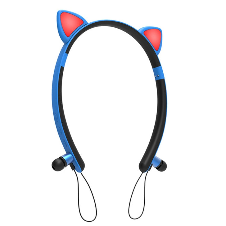ZW29 Cat Ear Stereo Sound HIFI Fashion Outdoor Portable Sports Auriculares Inalámbricos Bluetooth con Micrófono y luz LED que brilla intensamente (Azul)