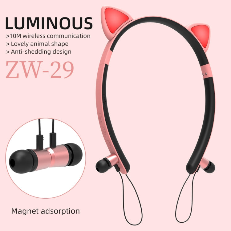 ZW29 Cat Ear Stereo Sound HIFI Fashion Outdoor Portable Sports Wireless Bluetooth Headphones with Mic and Glowing LED Light (Blue)