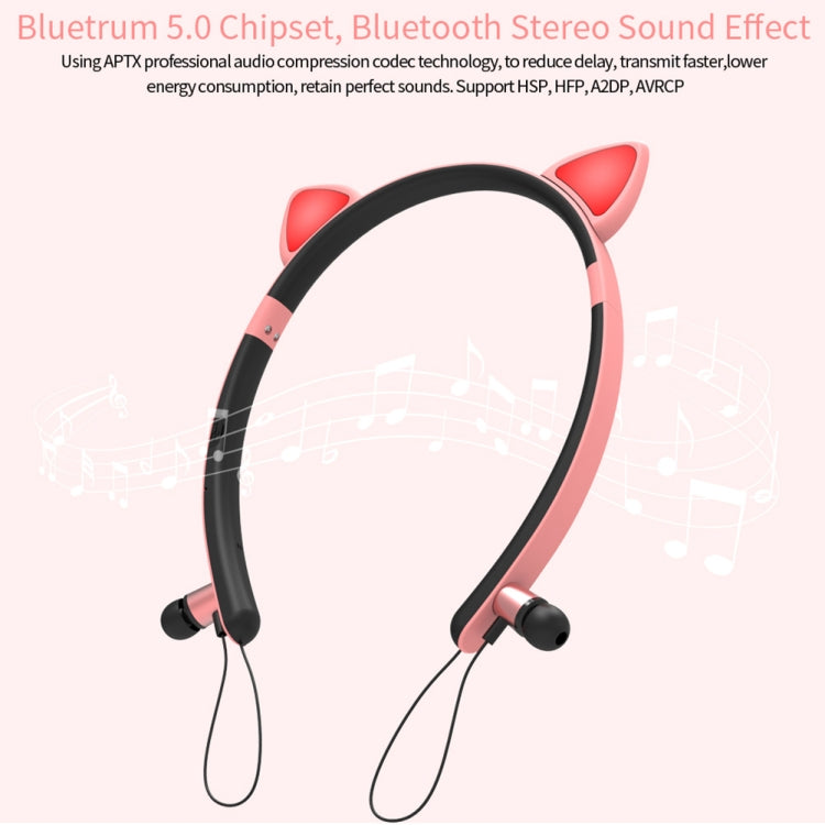 ZW29 Cat Ear Stereo Sound HIFI Outdoor Fashion Portable Sports Wireless Bluetooth Headphones with Mic and Glowing LED Light (Purple)